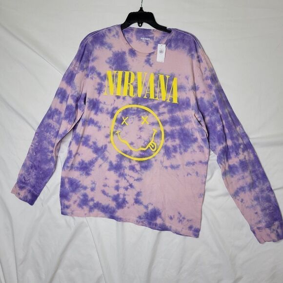 NEW XL UNISEX NIRVANA LONG SLEEVE PINK PURPLE TIE DYE TSHIRT MENS WOMENS NWT - Picture 5 of 9